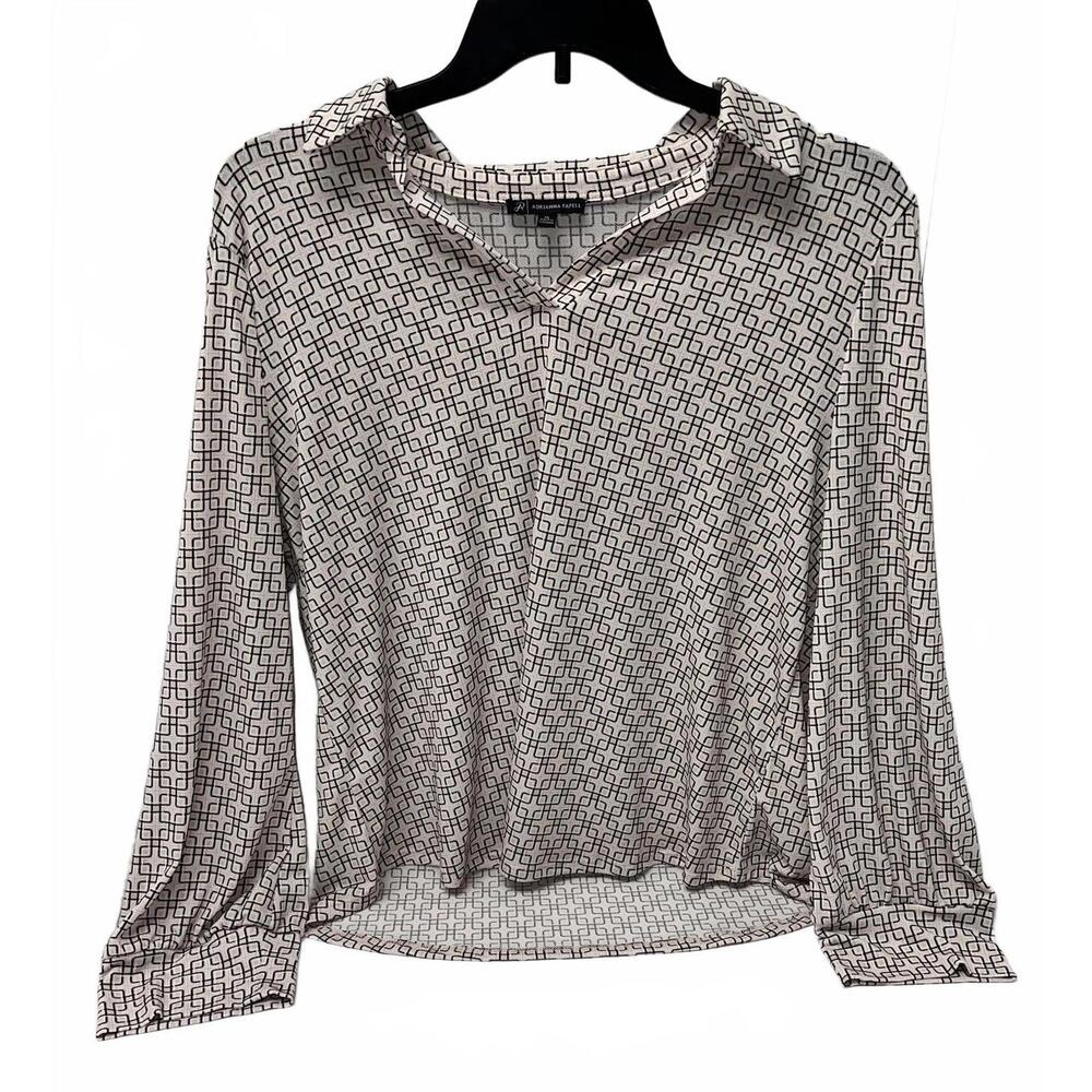 Adrianna Papell Stylish Long Sleeve Blouse - Size XL - Geometric Print